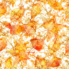 Golden yellow and red autumn leaves, seamless pattern