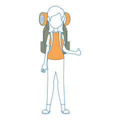 camping woman with travel backpack icon over white background vector illustration