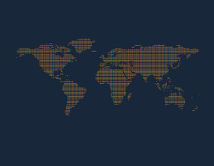 Abstract striped world map. Vector outline illustration.