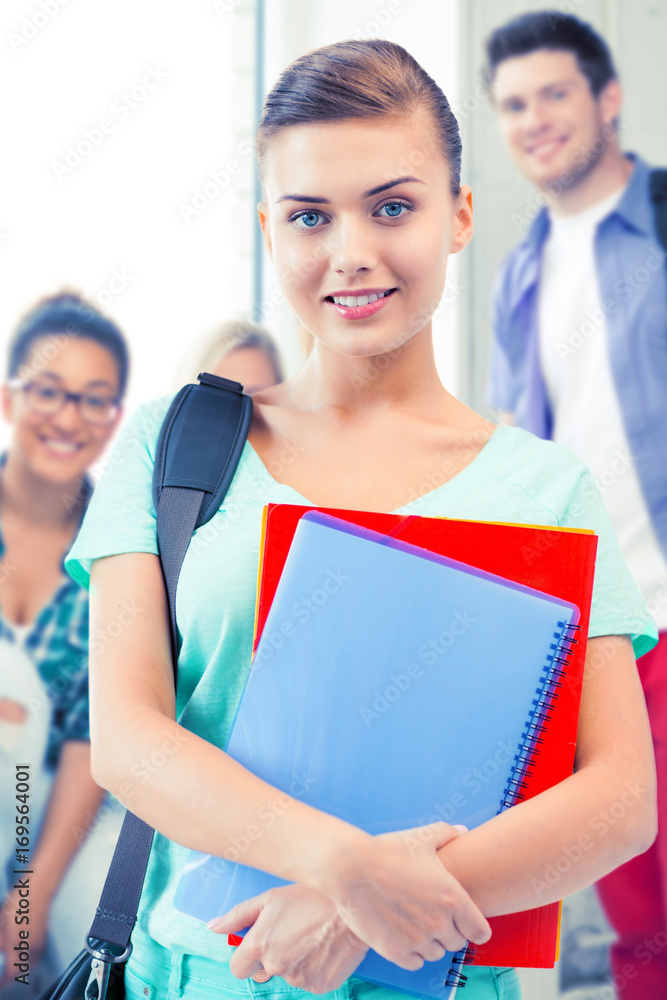 Poster student girl with school bag and notebooks