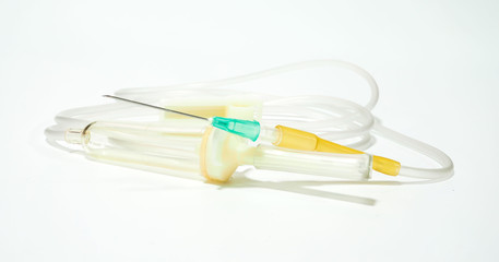 Saline needle on white background