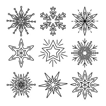 Set of snowflakes in thin line style