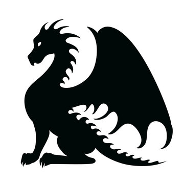 Vector drawing of a black dragon silhouette that sits