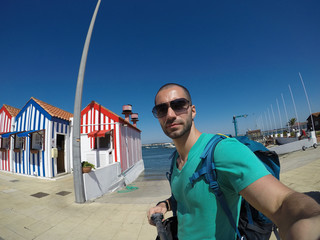 Young Traveller Taking a Selfie in Aveiro, Portugal