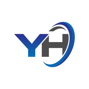 vector initial logo letters yh with circle swoosh blue gray