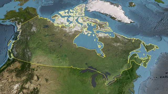 Canada, glide over the satellite map, outlined