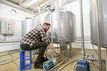 Fototapeta na wymiar man working at craft beer brewery
