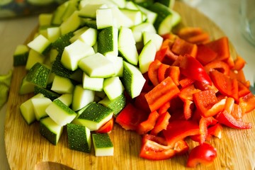 Copped vegetables - zucchini and red paprika