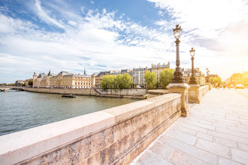 Fototapeta na wymiar View on the Seine river with bridge in Paris