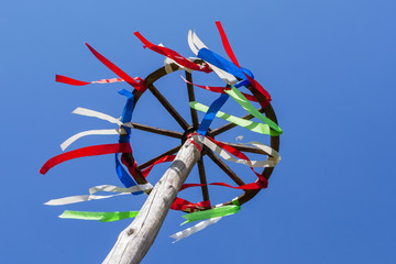 Wheel with colorful ribbons
