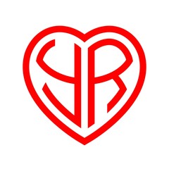 initial letters logo yr red monogram heart love shape