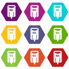 Post box icon set color hexahedron