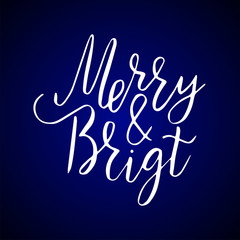 Merry Christmas lettering typography. Handwriting text design with winter handdrawn lettering. Happy New Year greeting vector card decoration.