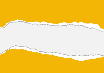 Vector illustration of torn yellow paper with gray background isolated on white background