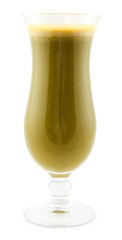 A glass of detox avocado smoothie isolated on white background.