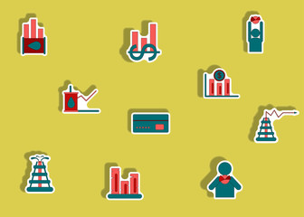 Collection of icons in paper sticker style. infographic items, business statistics