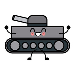 kawaii world war battle tank aiming cannon cartoon vector illustration