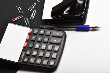 Office tools isolated on black and white contrasting background