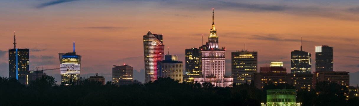 Fototapeta Panoramic view of Warsaw city downtown