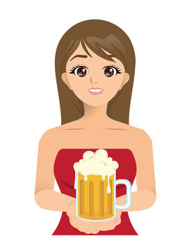Vector of Beautiful lady serve beer