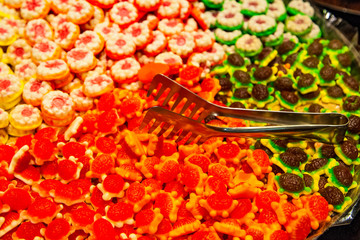 Colorful jelly in candy store