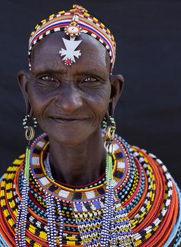 Portrait of senior lady from Samburu tribe. Kenya, Africa.
