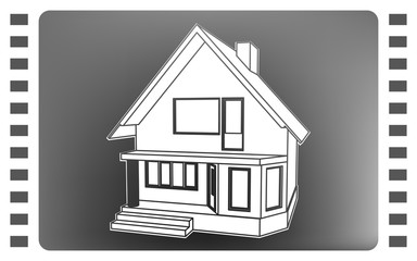 Building perspective 3D. Drawing of the suburban house. House 3D model perspective vector