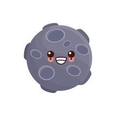 kawaii full moon in outer space with lunar craters on white background vector illustration