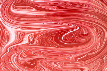 Red paint for repair, construction, liquid texture with divorce, beautiful wave