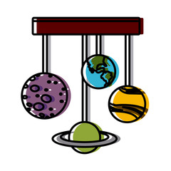 hanging earth and others planet space icon vector illustration