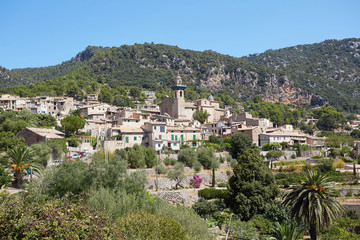 Majorca, Spain, old town, Valldemossa, view, panorama, landscape, green, hills, rocks, stones, postcard, tower