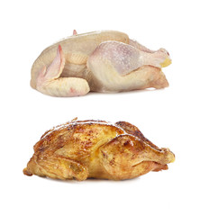 Hühnchen roh und gegrillt