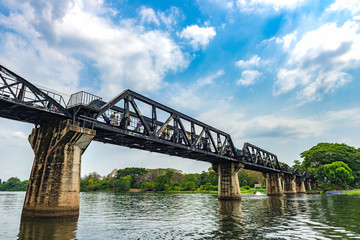 Fototapeta na wymiar Steel bridge cross the river Kwai in Kanchanaburi, Thailand