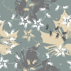 Seamless pattern with abstract flowers and leaves - 169584411