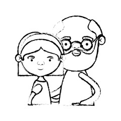 blurred silhouette of half body couple elderly of grandmother with straight short hair with grandfather with beard and glasses