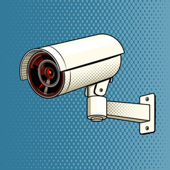 Caméra de surveillance sur le mur vecteur pop art