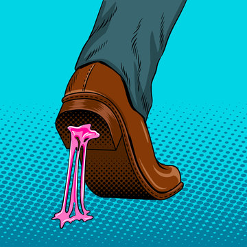 Chewing Gum Stuck To The Shoe Pop Art Vector