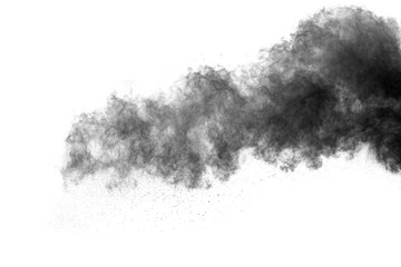 Abstract design of black powder cloud against white background.
