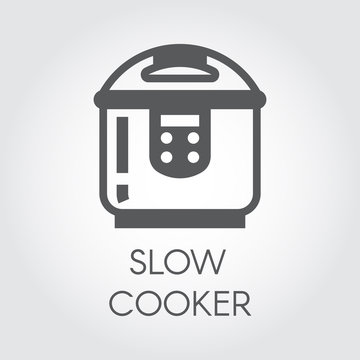 Slow cooker flat icon. Electronic crock pot or steamer pictograph. Household appliance label for catalogues store, culinary recipes and other design needs. Vector