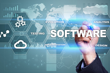 Software development. Data Digital Programs System Technology Concept.
