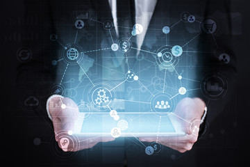 Template for text, Virtual screen Background with icons. Business, internet technology and networking concept.