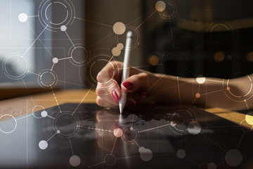 Template for text, Virtual screen Background with icons. Business, internet technology and networking concept.