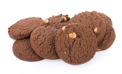 Chocolate chip cookie on white background
