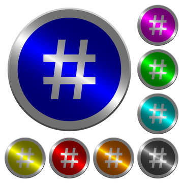 Hash tag luminous coin-like round color buttons