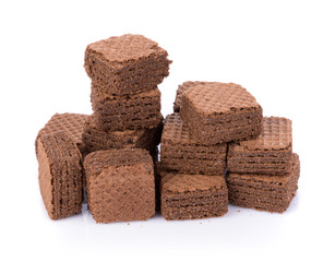 Wafers cubes with chocolate isolated on white background
