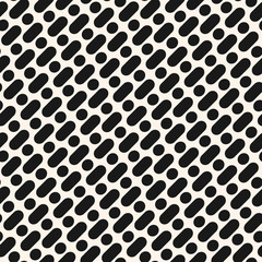 Vector seamless pattern with black diagonal rounded lines, stripes and circles