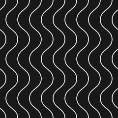 Vertical thin wavy lines vector seamless pattern. Subtle monochrome background with delicate waves. Simple black & white geometric repeat texture. Dark modern design for decor, digital, web, covers