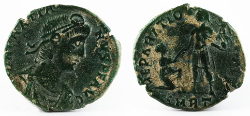 Ancient Roman copper coin of Gratian.