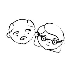 Obraz premium blurred silhouette of face of elderly couple grandfather with moustache and grandmother with glasses and short hairstyle