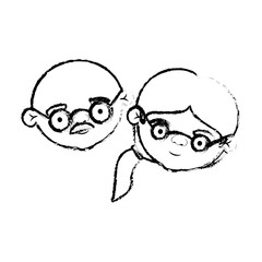 blurred silhouette of face of elderly couple bald grandfather with moustache and grandmother with glasses and side ponytail hairstyle